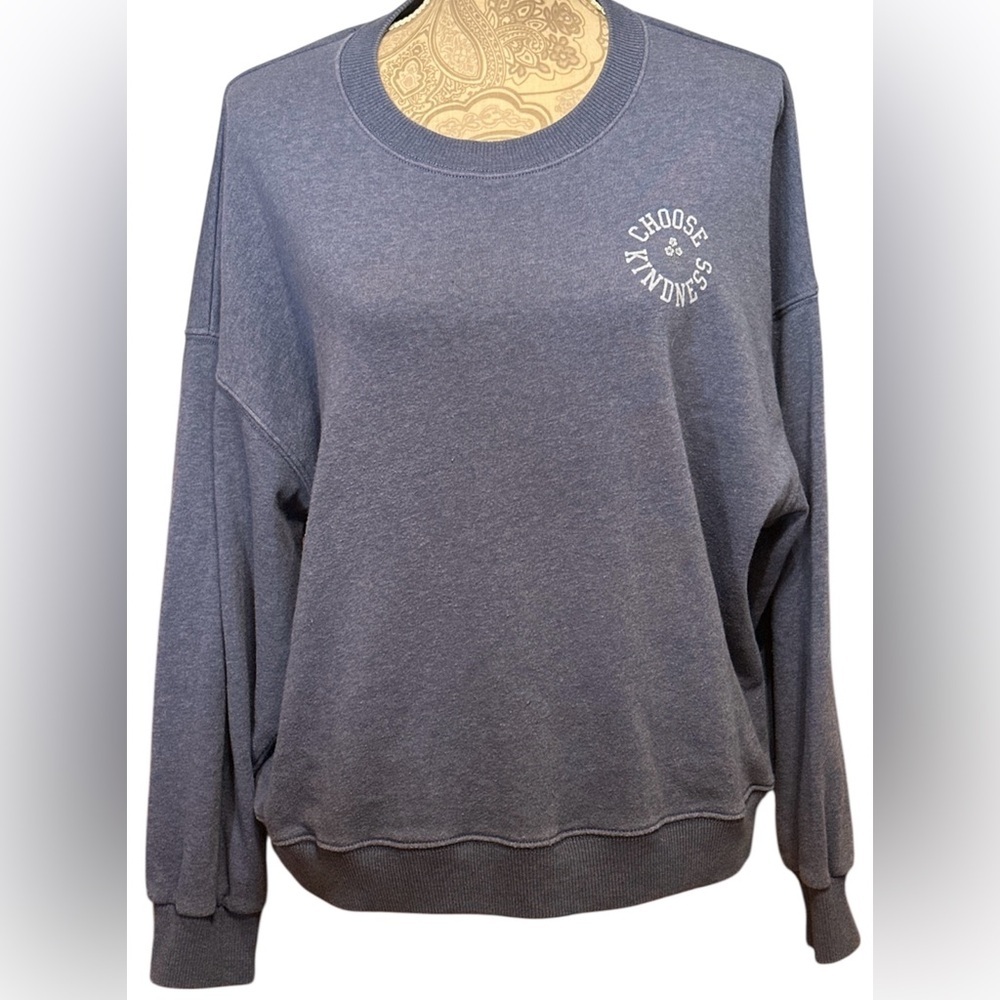 AMERICAN EAGLE WOMAN CROPPED SWEATSHIRT CHOOSE KINDNESS SLATE BLUE MEDIUM